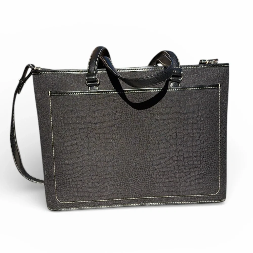 Vintage Brighton Black Leather Briefcase Laptop Bag Multi Pocket Travel Tote